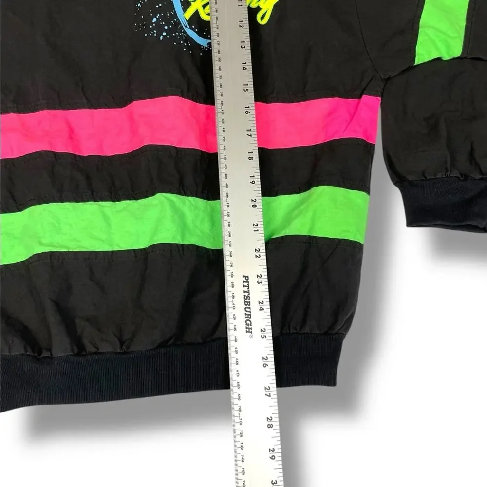 Vintage Men's Black retro AMA racing windbreaker with Pink Green neon Stripes